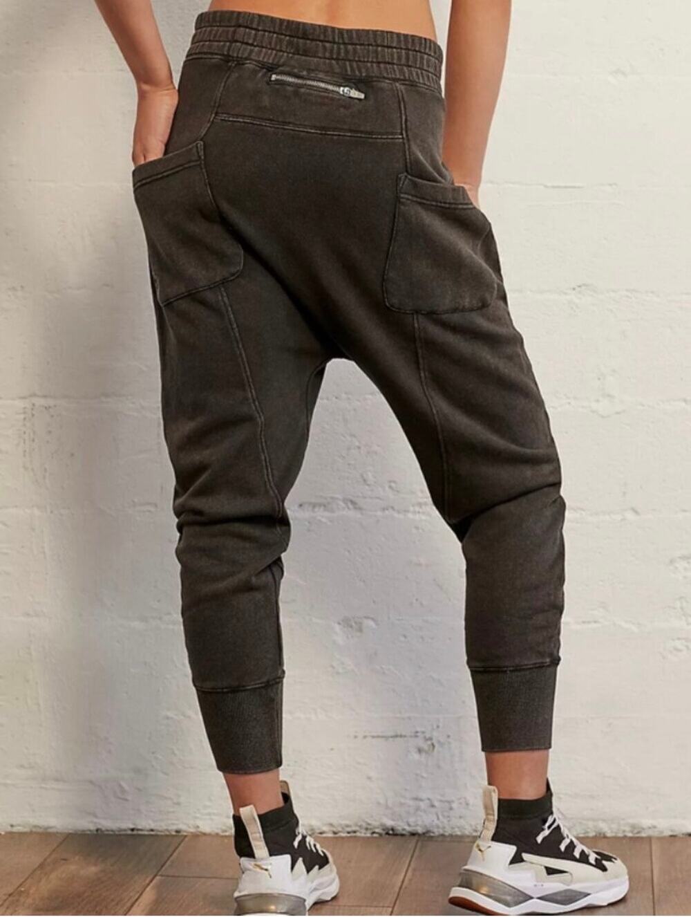 Free People FP Movement Womens June Bug Joggers SZ M Washed Black Drop Crotch